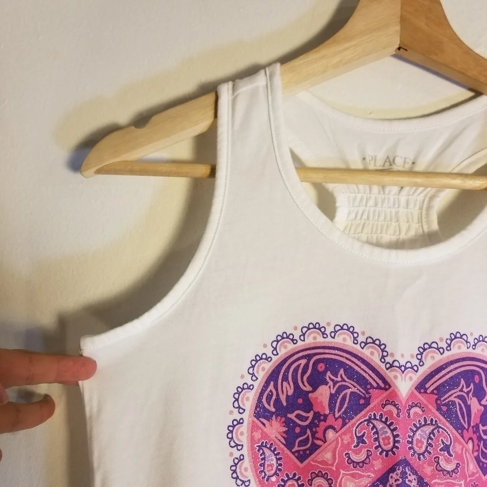 THE CHILDREN'S PLACE Graphic Bandana Print Pink Heart Smocked Ivory Tank‎ Top XL